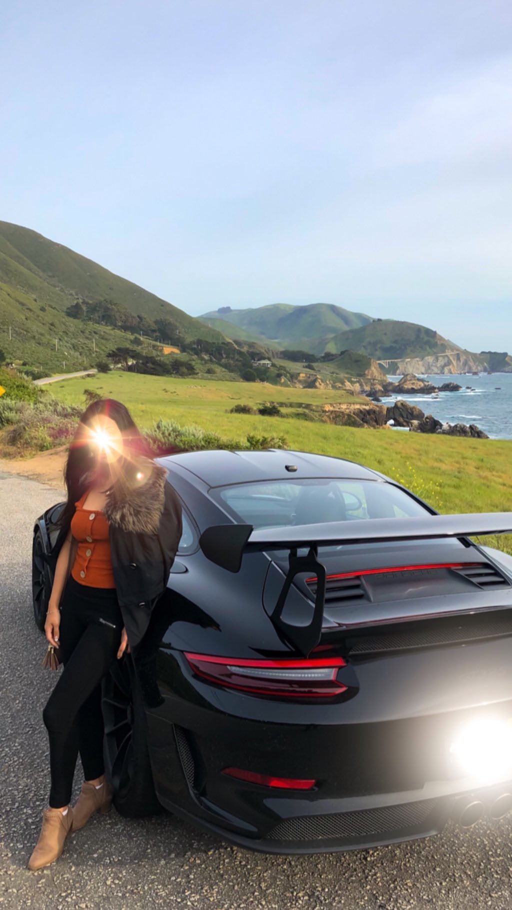 Vanessa Rallonza, Elegant Pose by Black Porsche